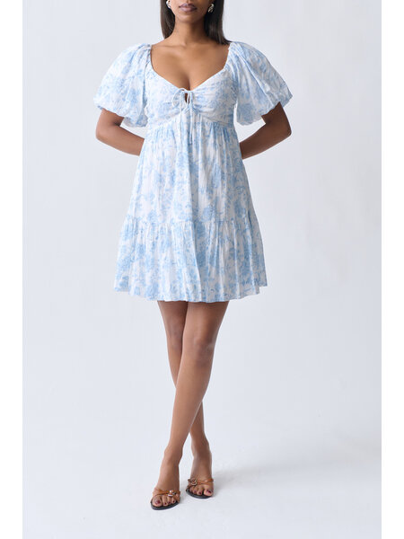 Gina Tricot Puff sleeve dress 24864 Blue flower (5135)