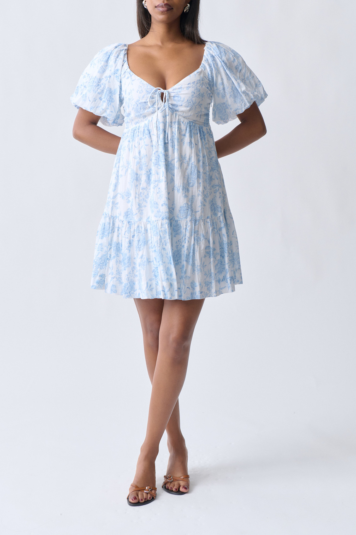 Puff sleeve dress 24864 Blue flower (5135)