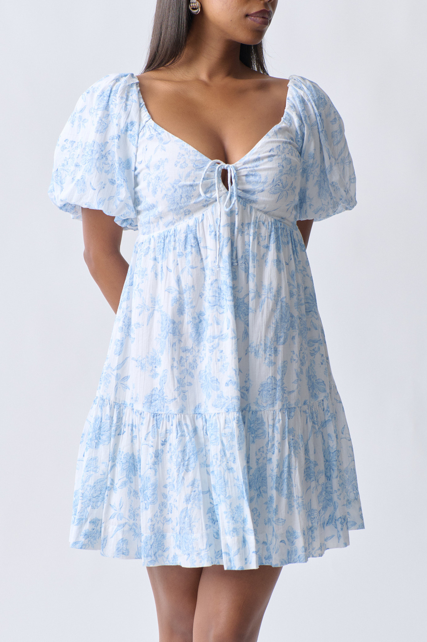 Puff sleeve dress 24864 Blue flower (5135)