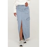 Blauwe cargo denim midi rok MJ09960