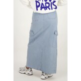 Blauwe cargo denim midi rok MJ09960