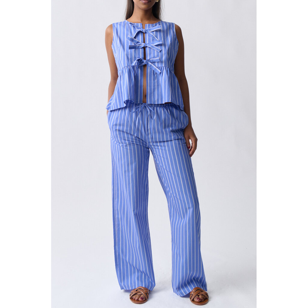 Gina Tricot Cotton poplin trousers 22719 Blue/stripe