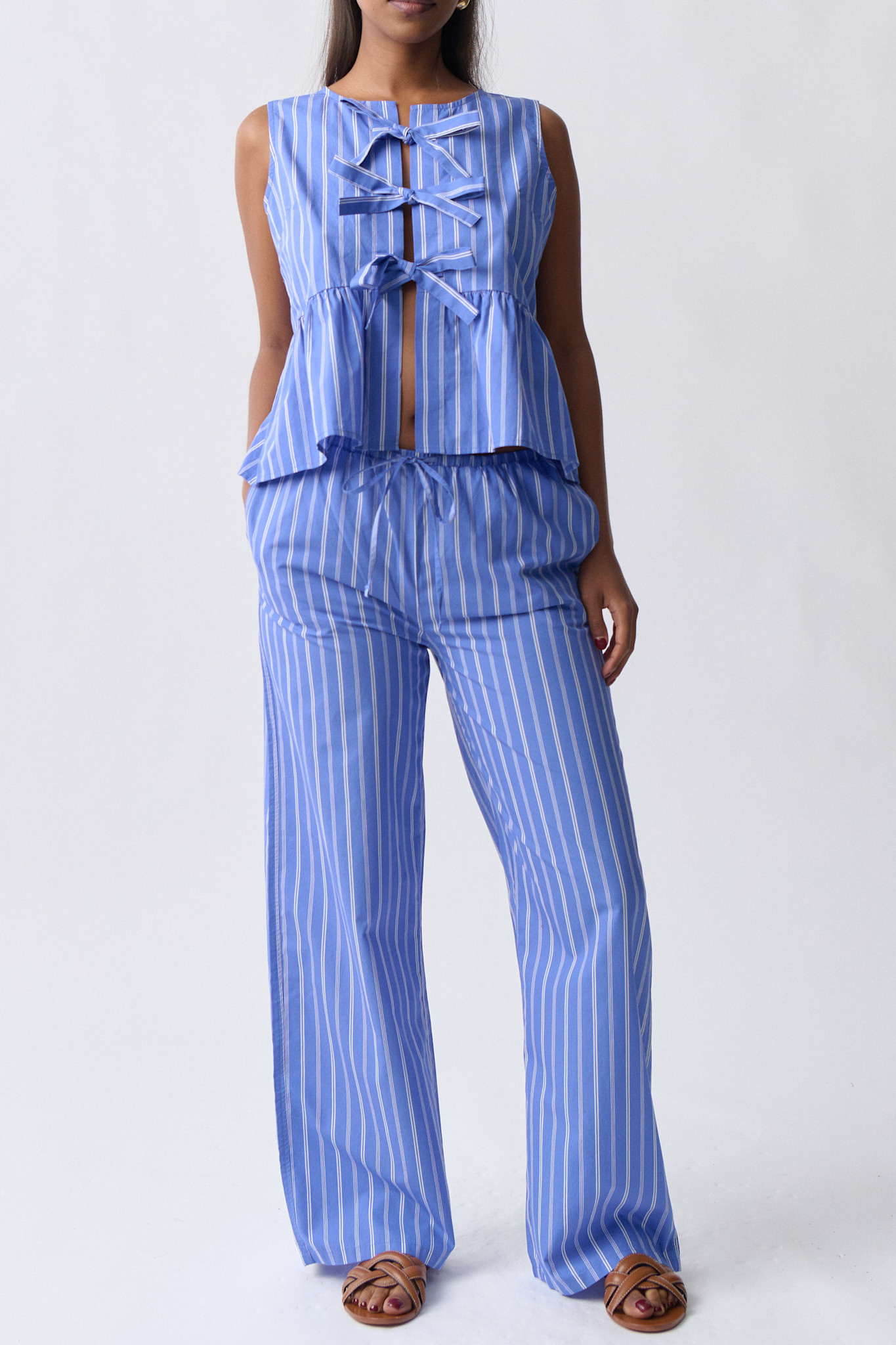 Cotton poplin trousers 22719 Blue/stripe
