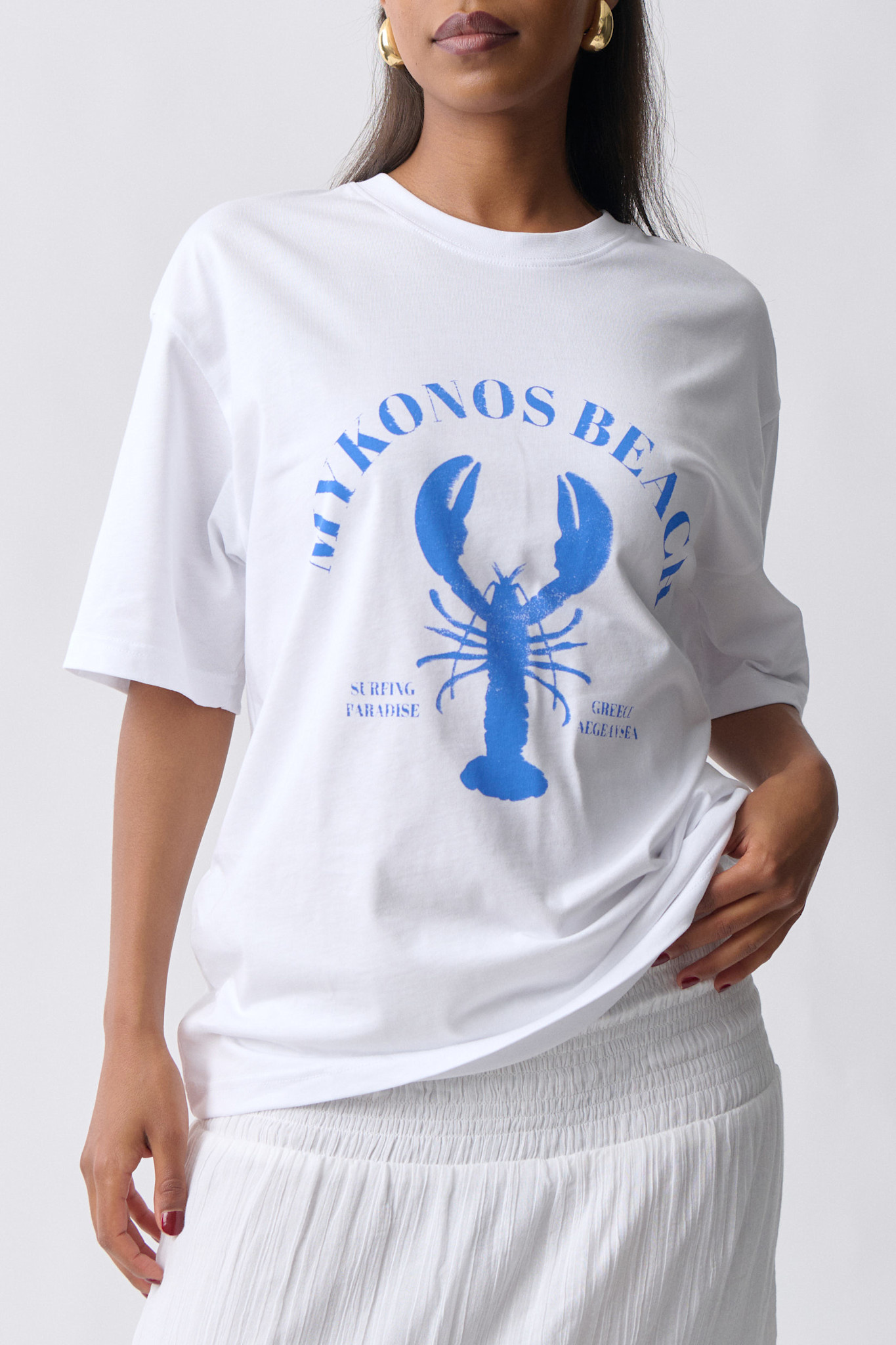 Oversized print tee 23980 Offwhite/blue