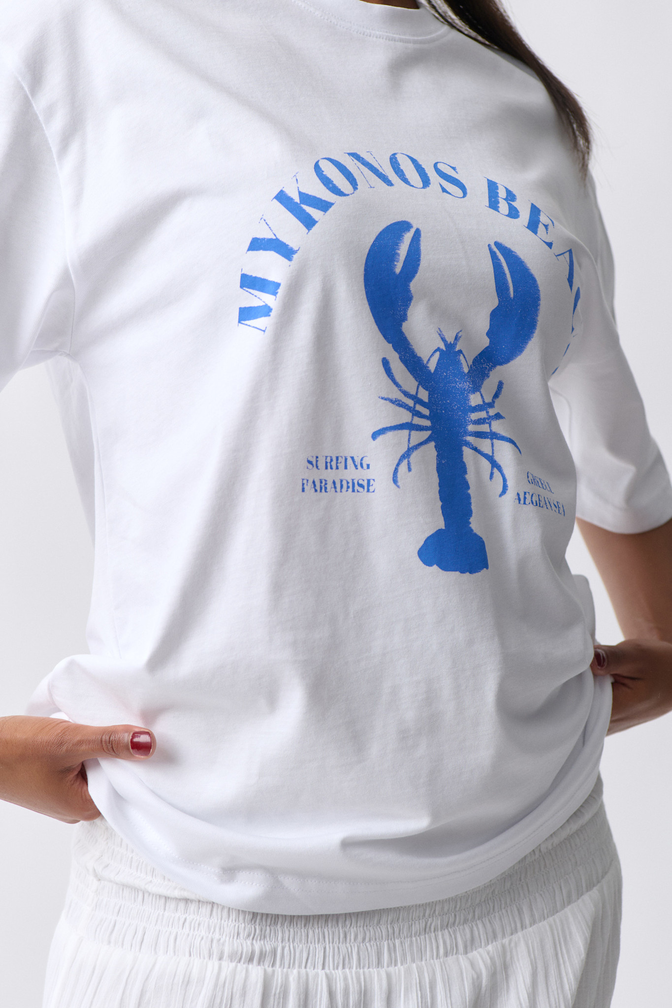 Oversized print tee 23980 Offwhite/blue