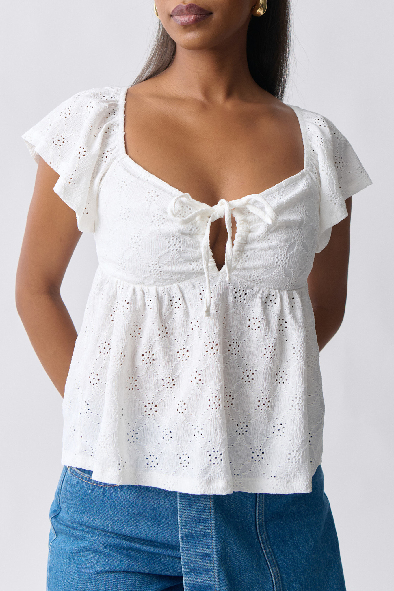 Front tie frill top 24764 Offwhite