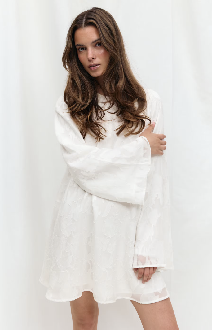 Wide flowy floral dress 24088 Offwhite