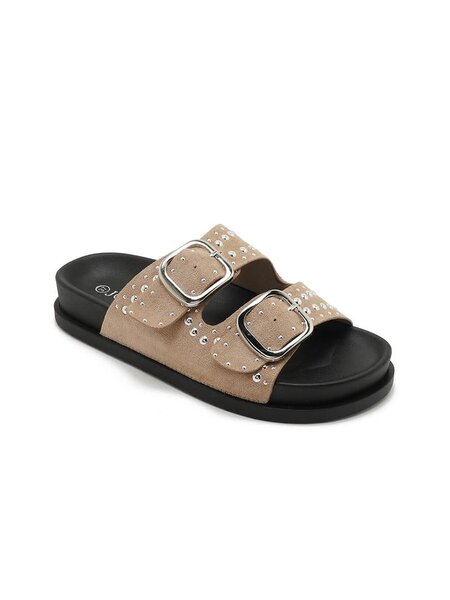 Slippers studs platform - khaki/zilver