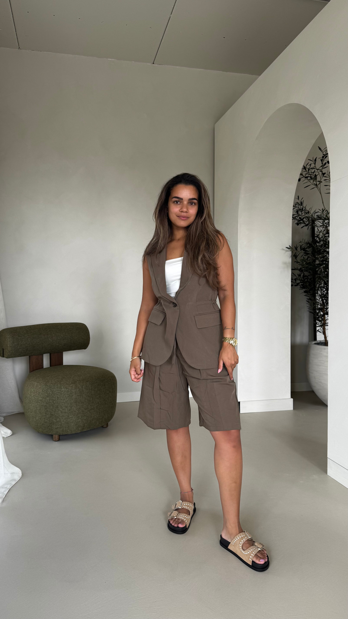 Gilet met drawstring - dark olive