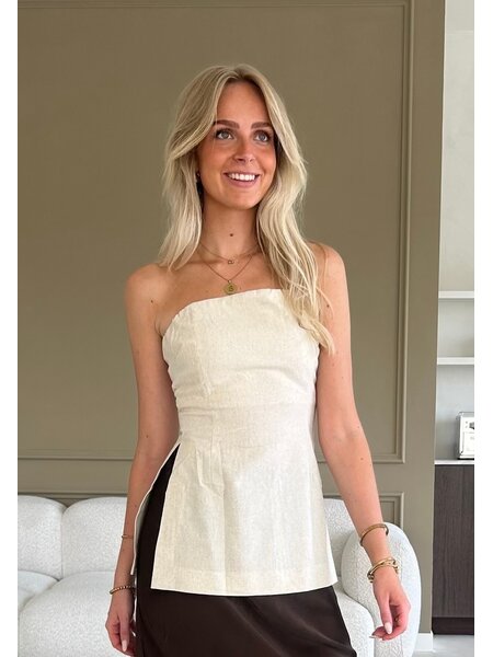 Strapless linnen top split - beige