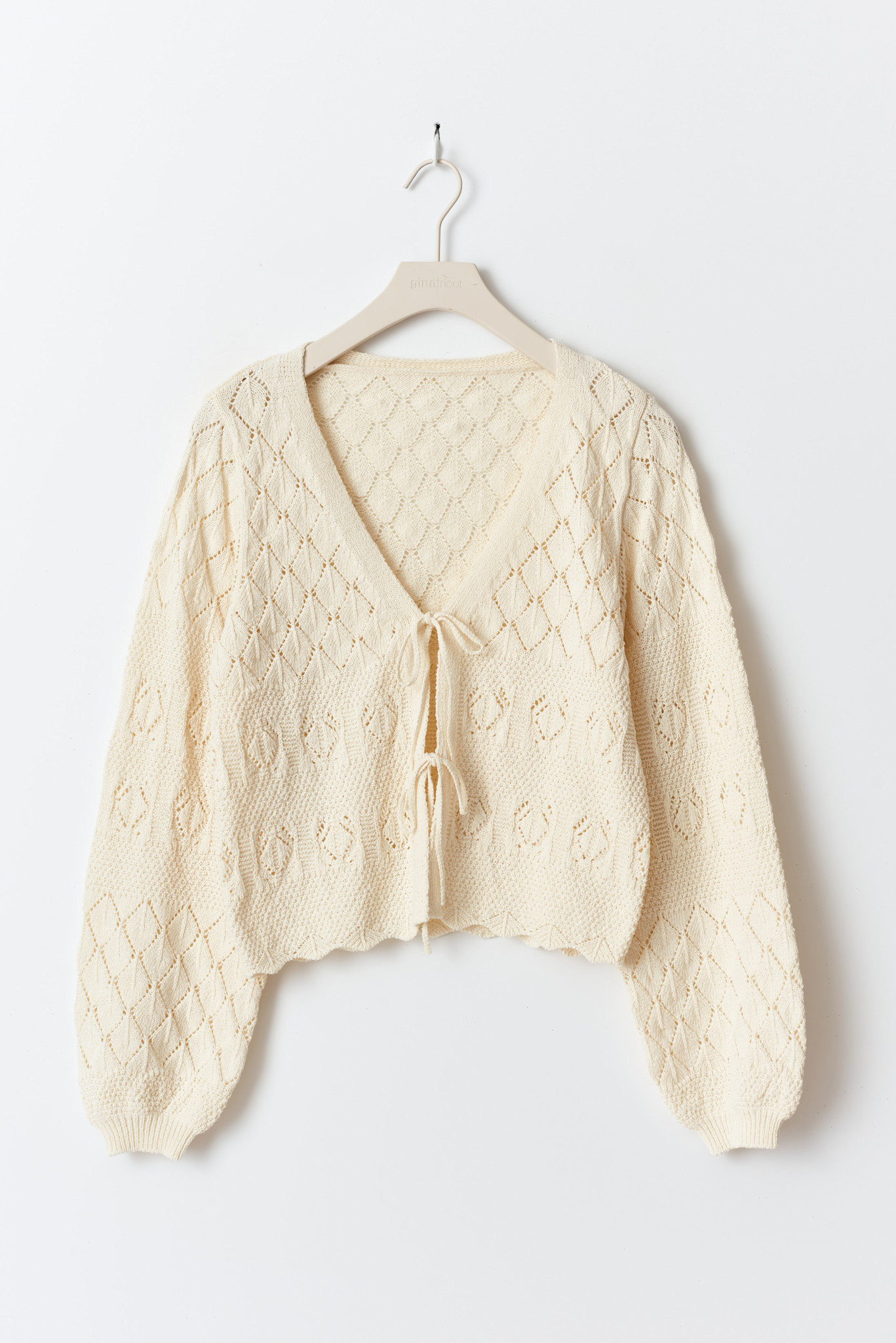 Knitted crochet cardigan 24595 Cream