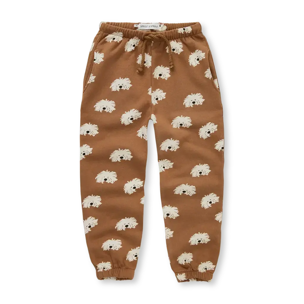 Sweatpants moustache dog print W25-2022 Mocca