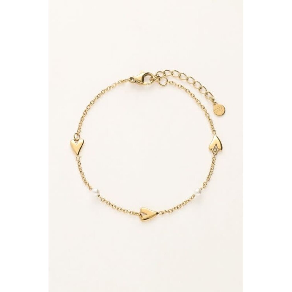 Armband hearts & pearls MJ10144 Goud