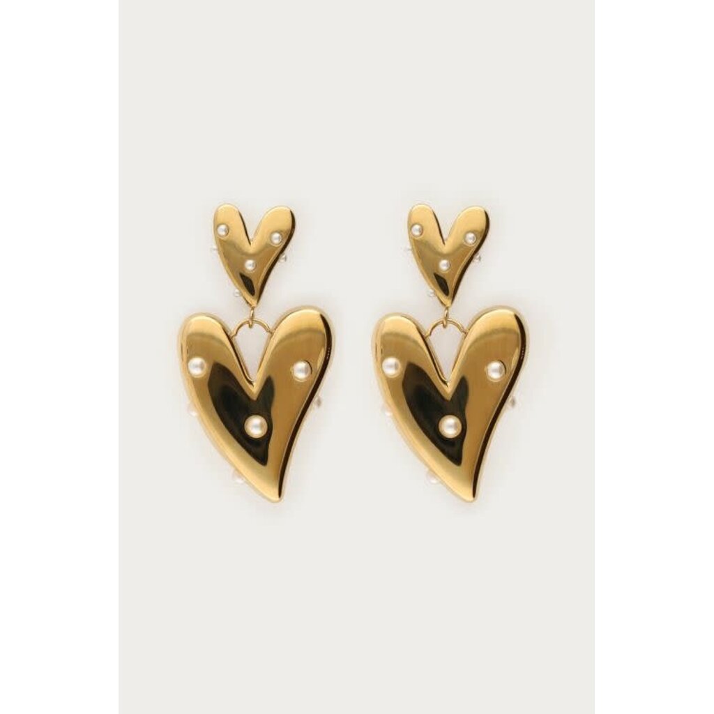 Oorbellens pearl hearts MJ14177 Goud
