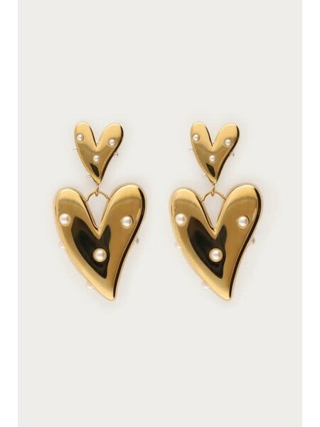Oorbellens pearl hearts MJ14177 Goud