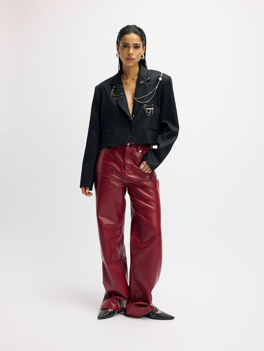 vegan leather wide leg pants ESMEE (R2509180762) bordeaux