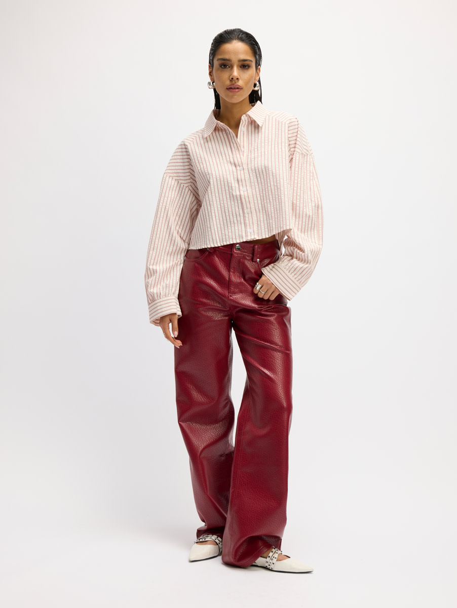 vegan leather wide leg pants ESMEE (R2509180762) bordeaux