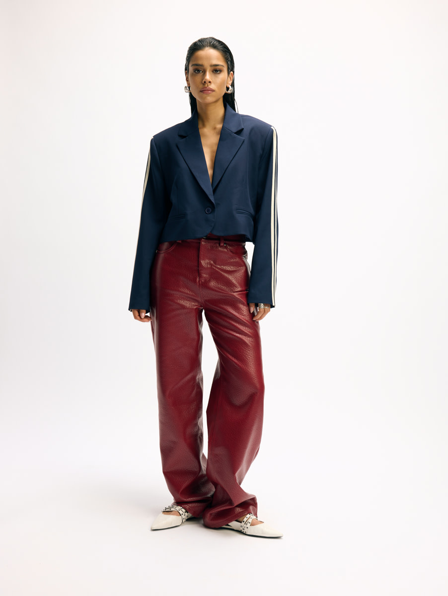 vegan leather wide leg pants ESMEE (R2509180762) bordeaux