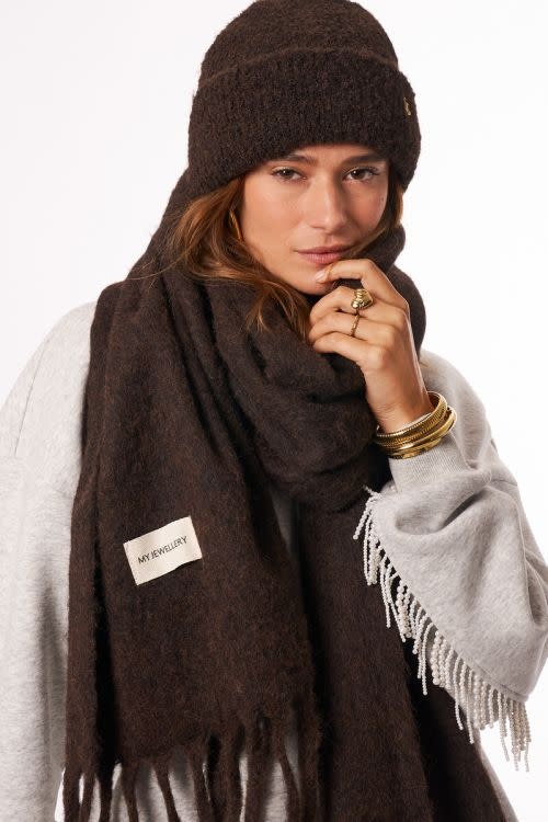 Bruin gebreide beanie MJ14357