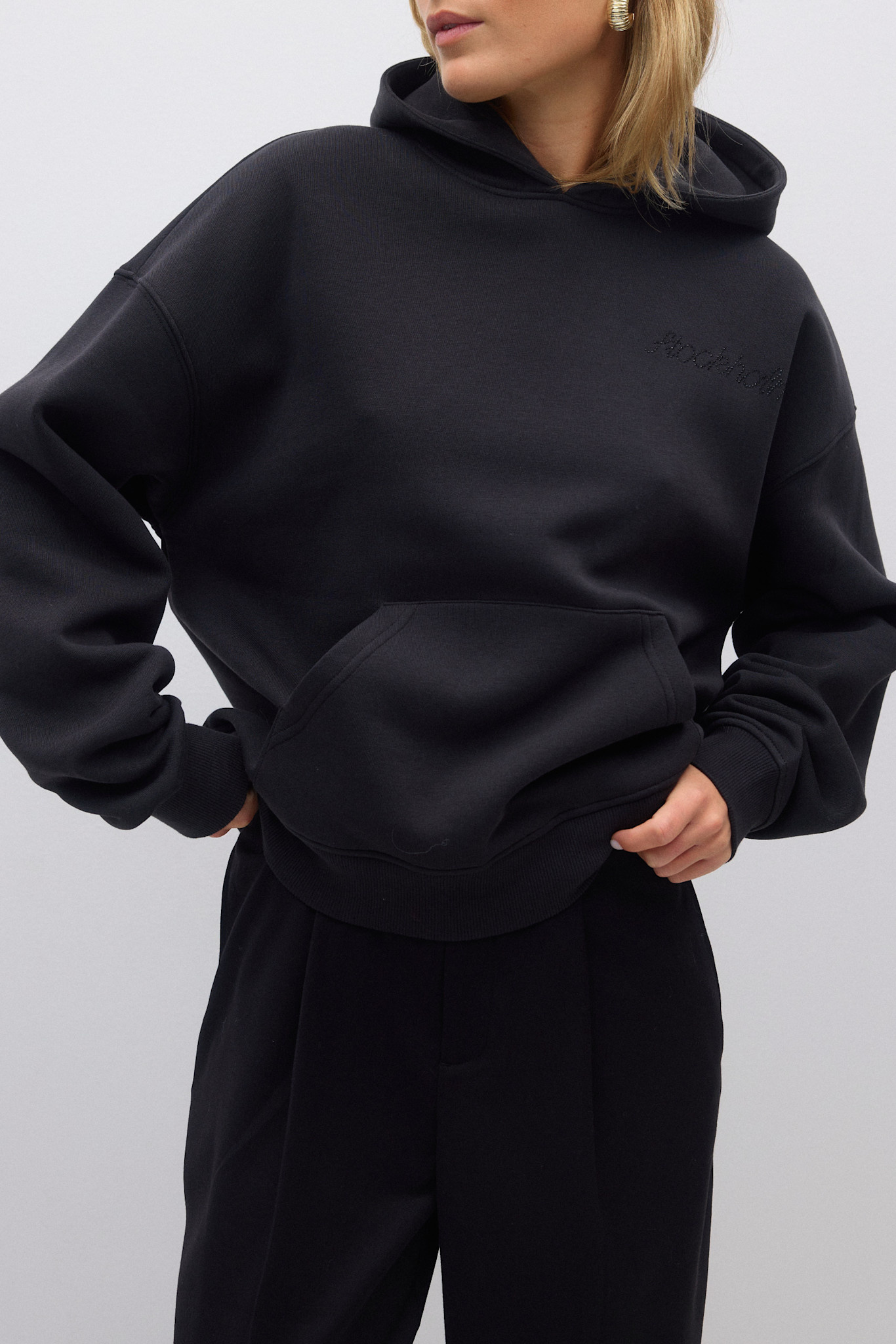 Oversized print hoodie 24946 Offblack