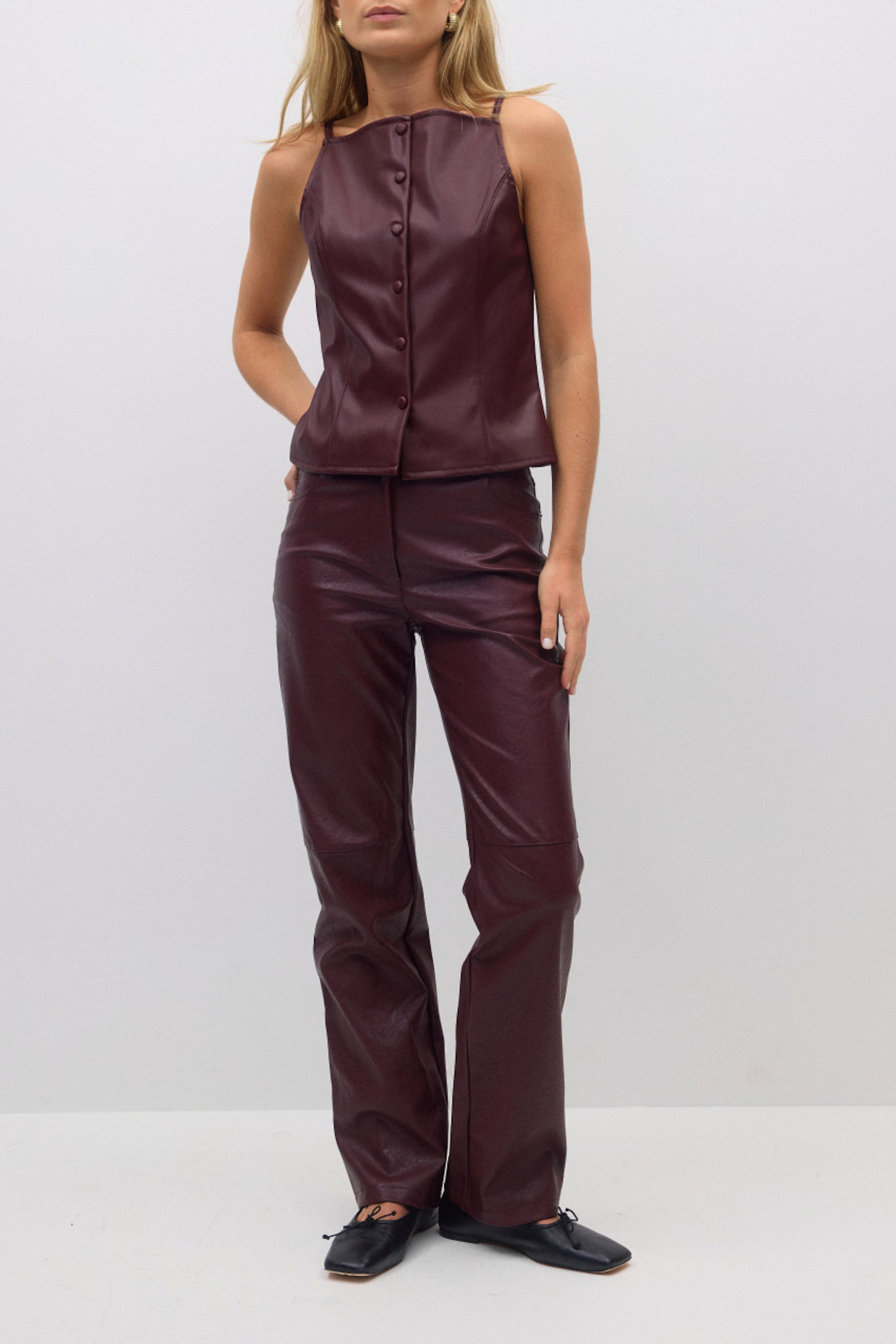 Straight pu trousers 25708 Burgundy (4670)