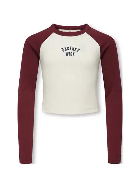 KIDS ONLY KOGBINA LIFE L/S O-NECK CONTRAST TOP JRS 15360859 Cabernet Hackney/Cloud Dancer Body