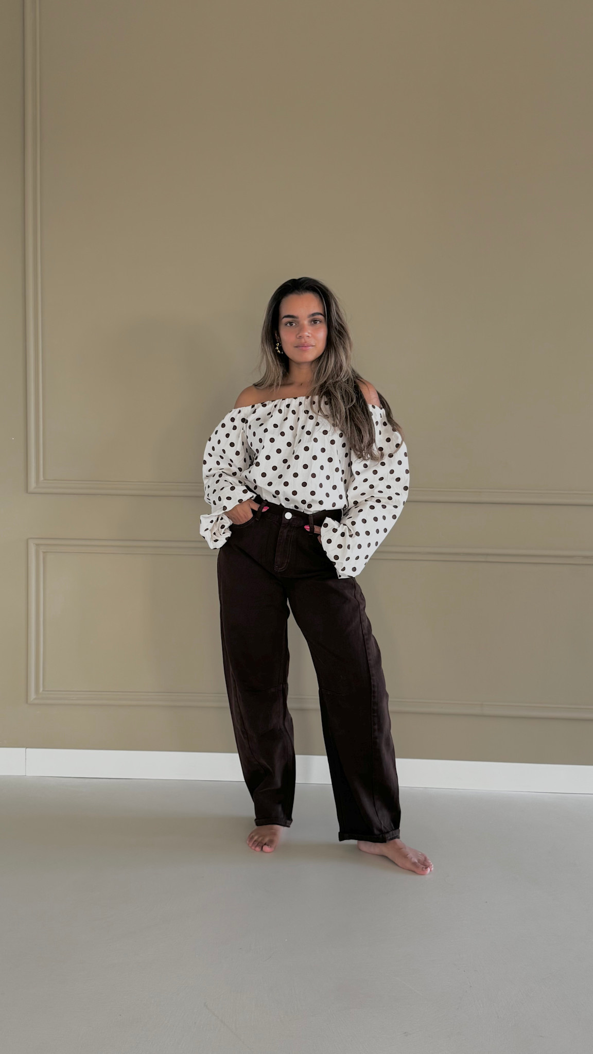 Balloon jeans stretch - brown