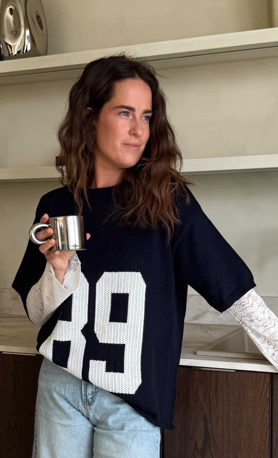 Knitted number tee - navy