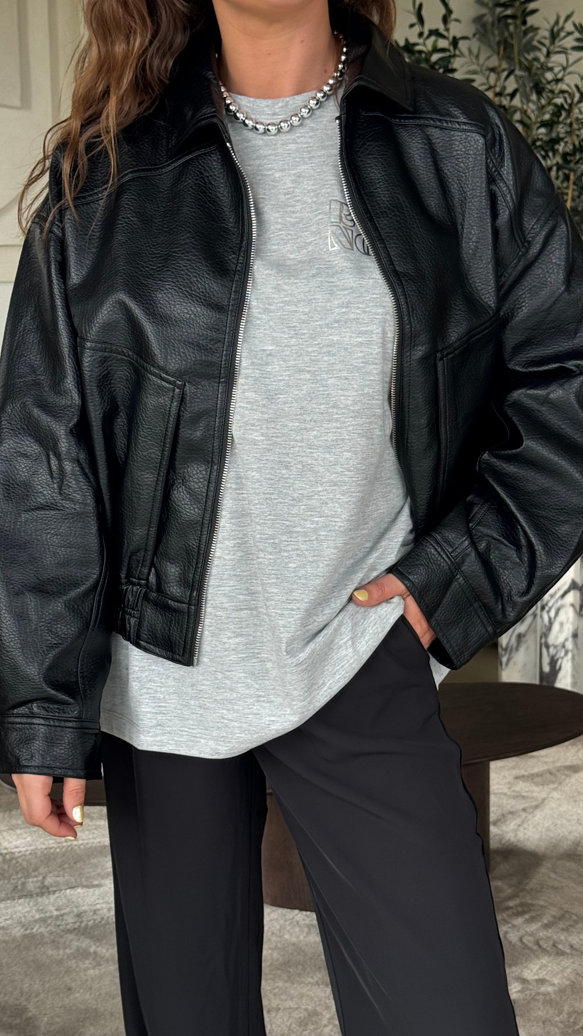 Stockholm jacket faux leather - zwart