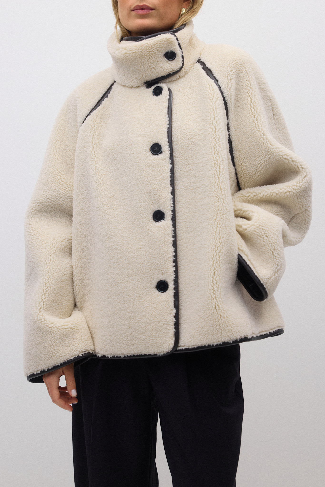 Pu binding teddy jacket 23365 Offwhite