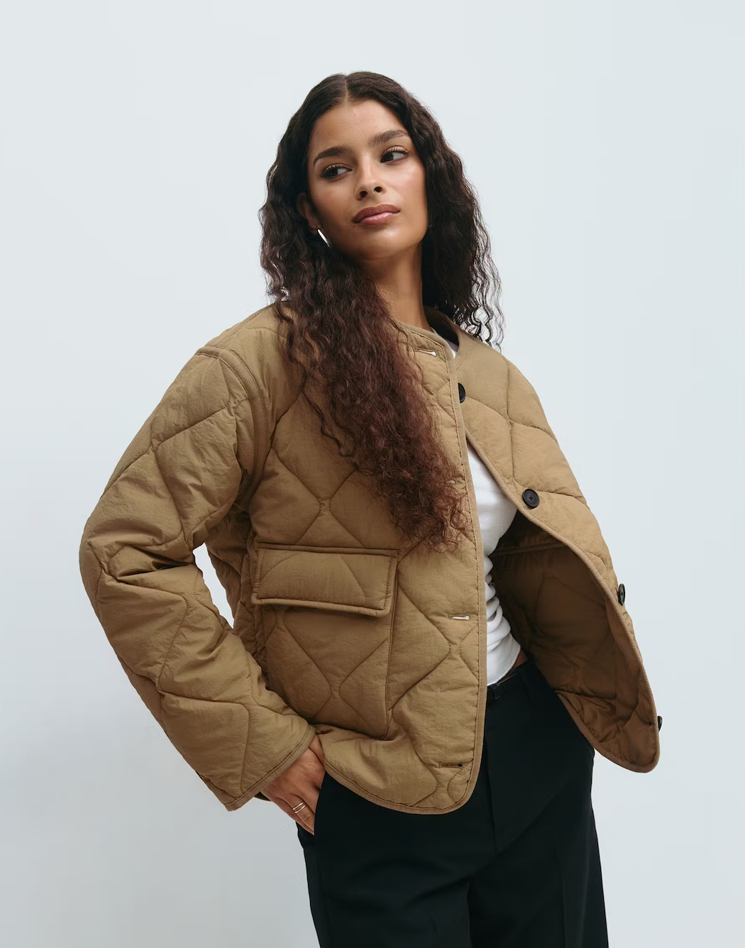 Quilted short jacket 25619 Khaki beige (1141)