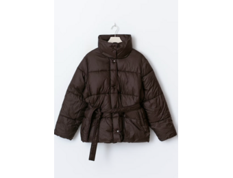 Belted puffer jacket 26282 dark brown