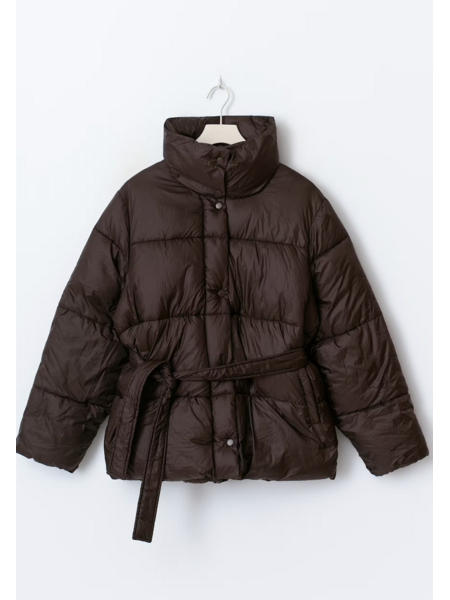 Gina Tricot Belted puffer jacket 26282 dark brown