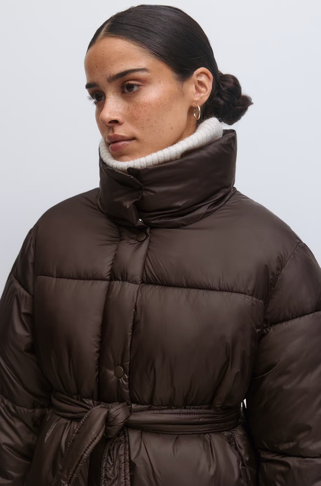 Belted puffer jacket 26282 dark brown