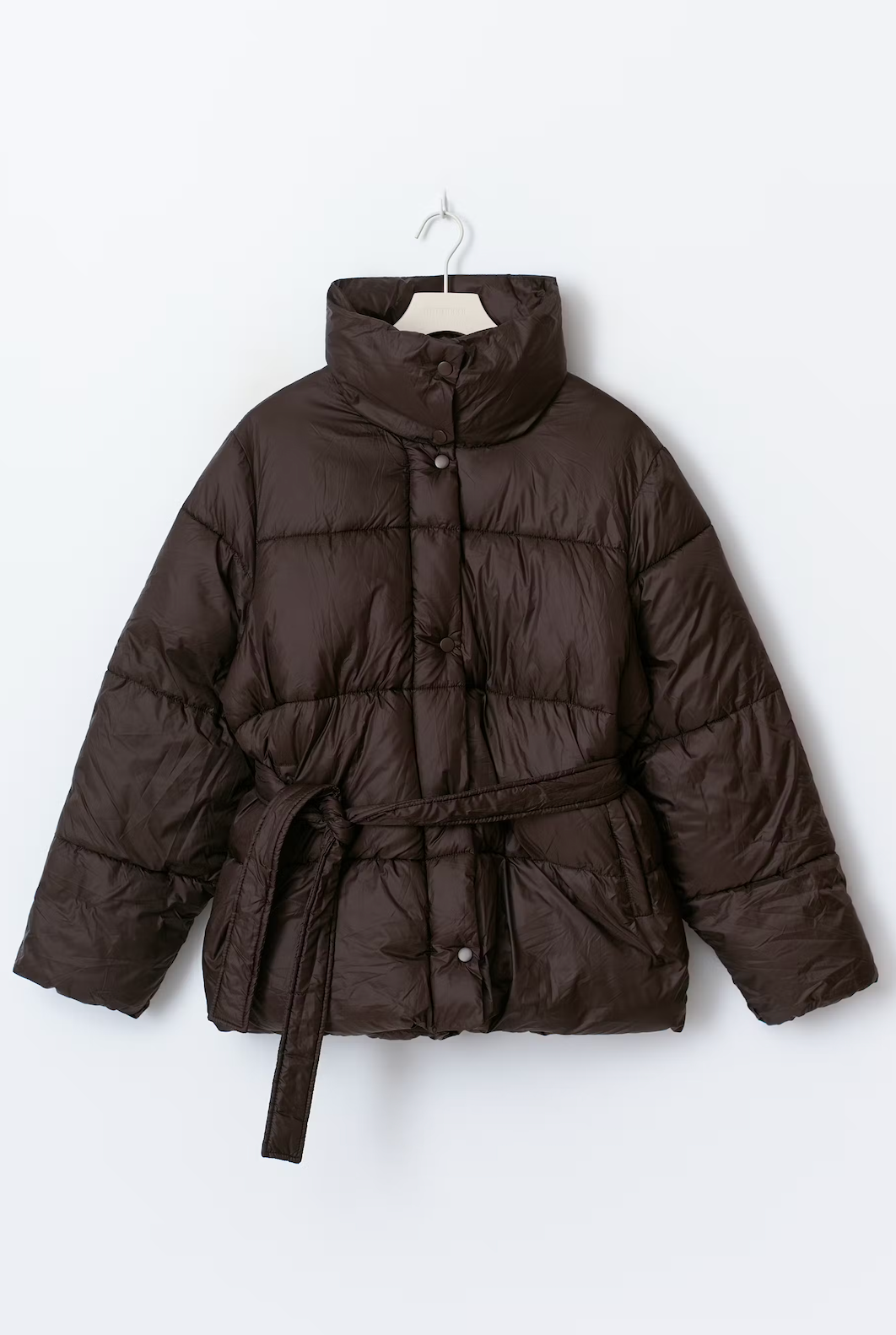 Belted puffer jacket 26282 dark brown