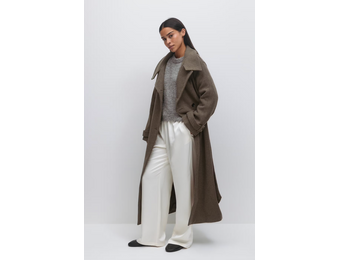 Belted wool blend coat 23815 taupe grey