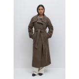 Belted wool blend coat 23815 taupe grey