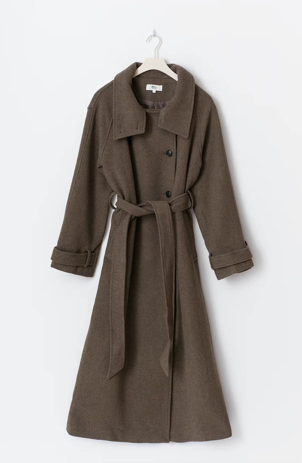 Belted wool blend coat 23815 taupe grey