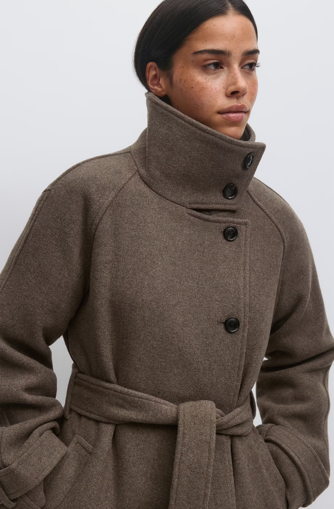 Belted wool blend coat 23815 taupe grey