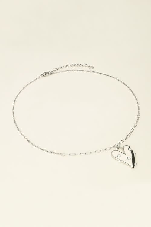 Necklace pearls & heart MJ09242 silver
