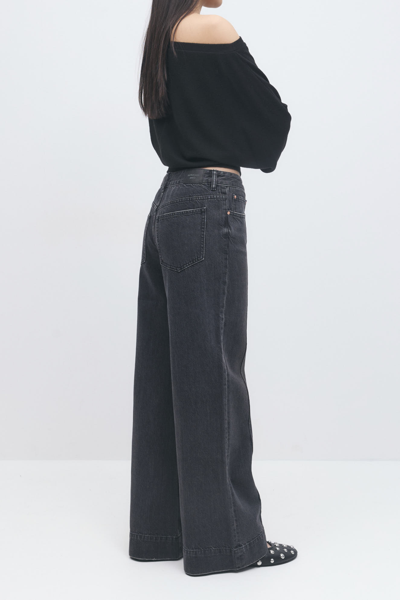 Low wide front seam jeans 26717 offblack