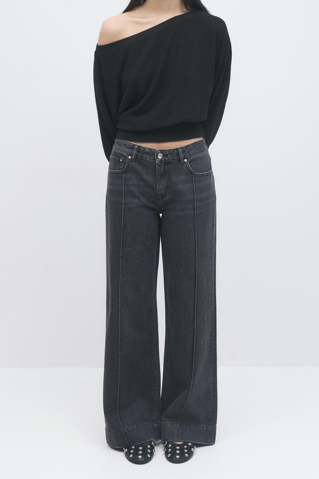 Low wide front seam jeans 26717 offblack