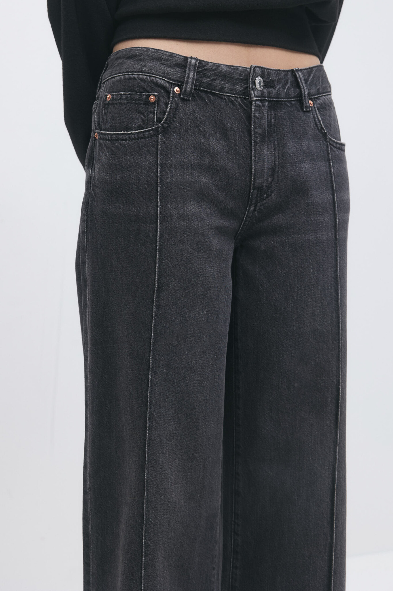 Low wide front seam jeans 26717 offblack