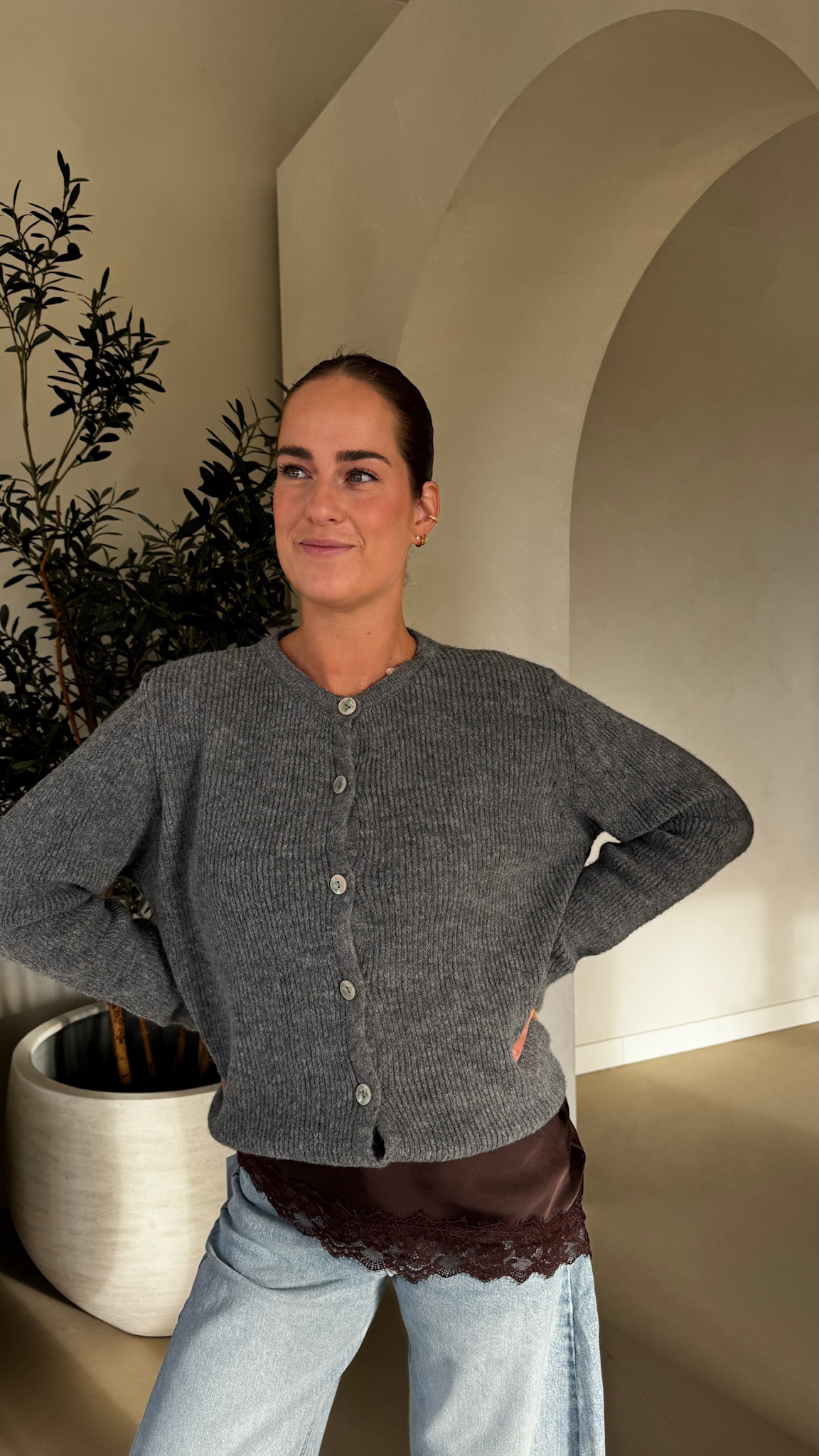 Knitted cardigan basic - dark grey