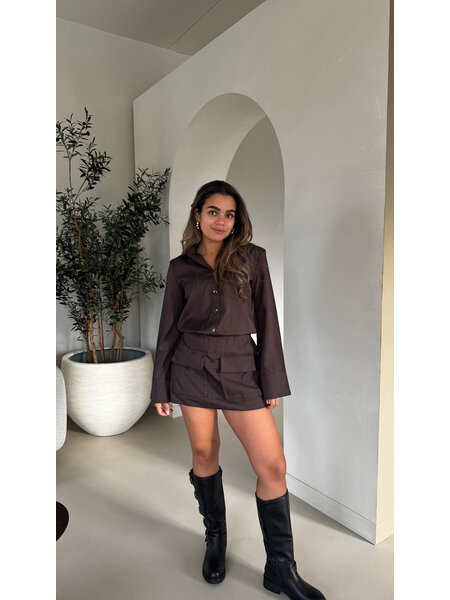 Longsleeve dress front pockets - brown