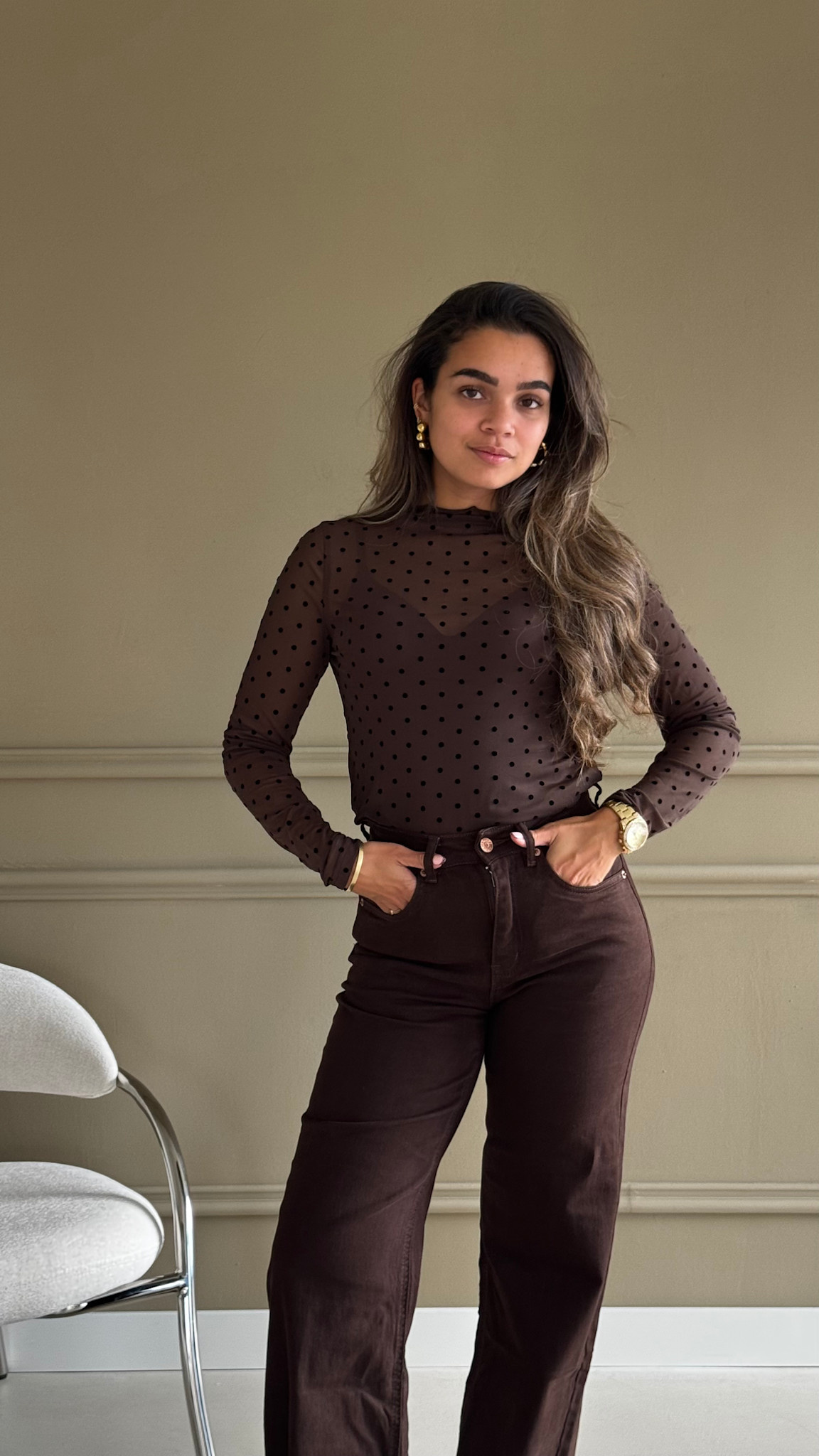 Seethrough longsleeve - brown dots