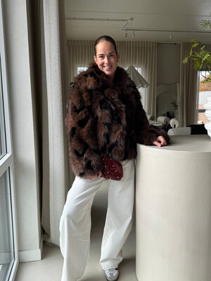 Faux fur coat - brown/black