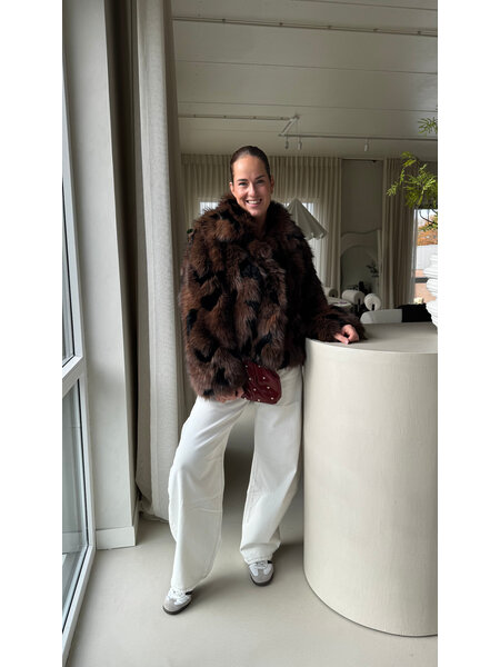 Faux fur coat - brown/black