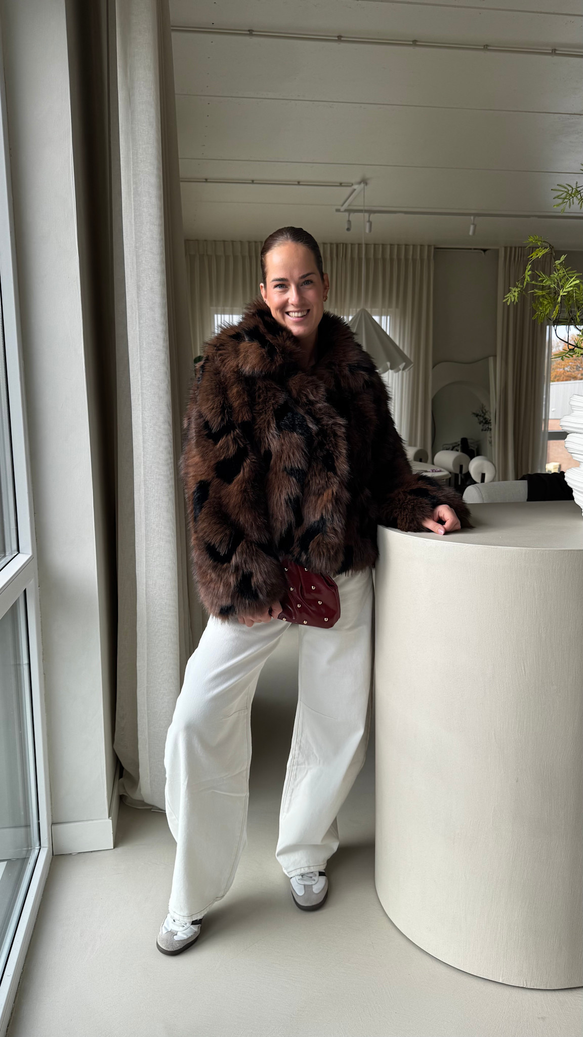 Faux fur coat - brown/black