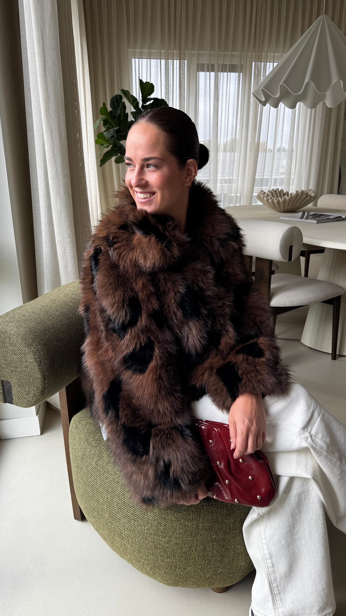 Faux fur coat - brown/black